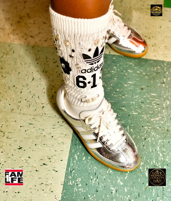 Silver Sambas with adidas 61 socks
