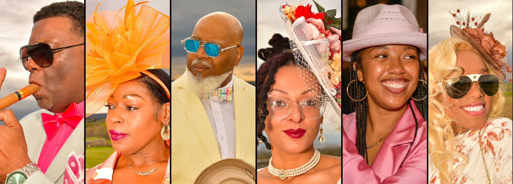 Guests dressed for the SCHDOR Kentucky Derby Day Party — hats, fascinators, bow ties and smiles